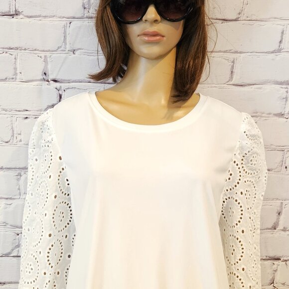 KARL LAGERFELD PARIS, White eyelet sleeve top - Picture 8 of 11